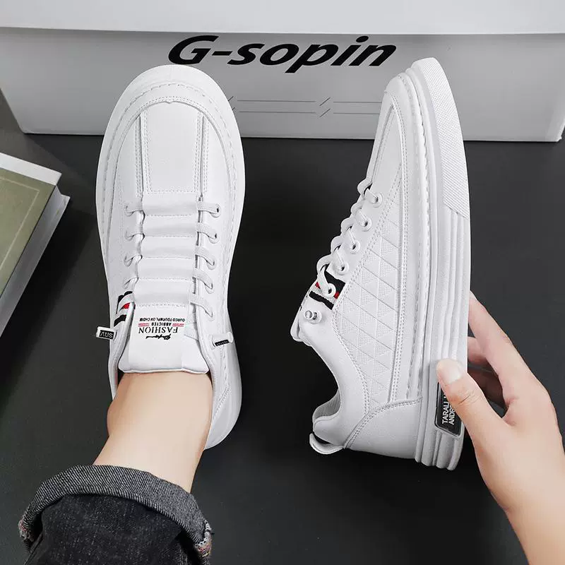 Мужская обувь 2024 новая весна дышащая повседневная обувь мужская спортивная плоская обувь дикая нескользящая обувь маленькая белая кожаная обувь