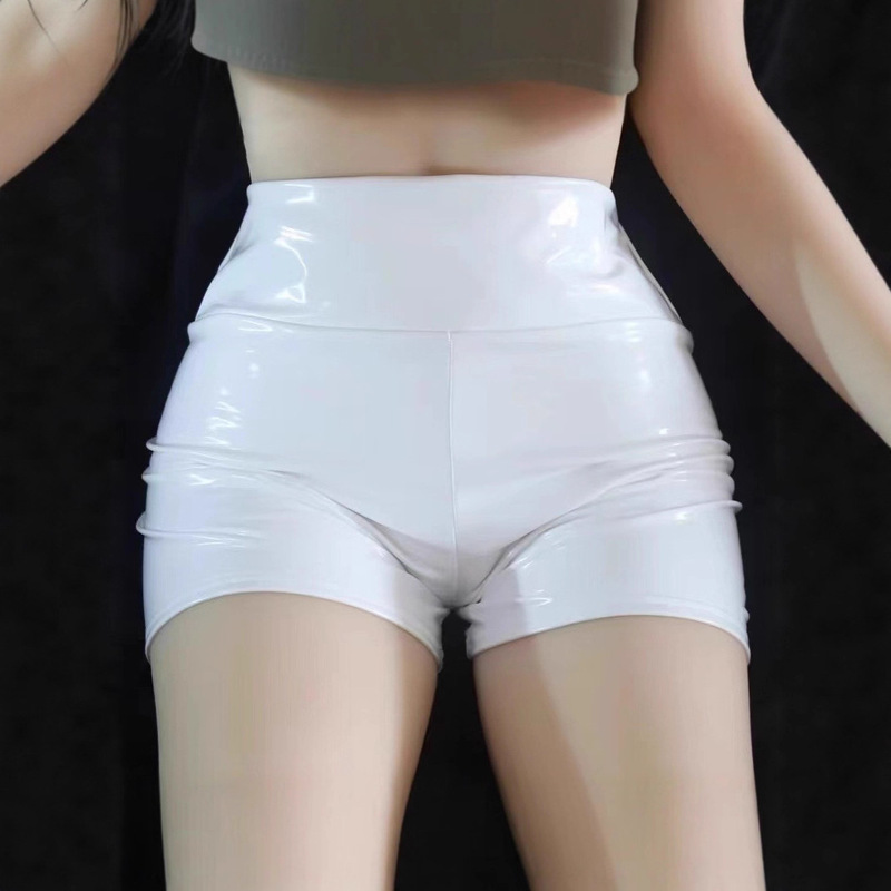 S-3Xl Cross-Border High-Waisted Mirror Leather Shorts for Women Pu Leather Pants Women's Sexy Hot Pants Nightclub Mirror Tight Three-Point Pants