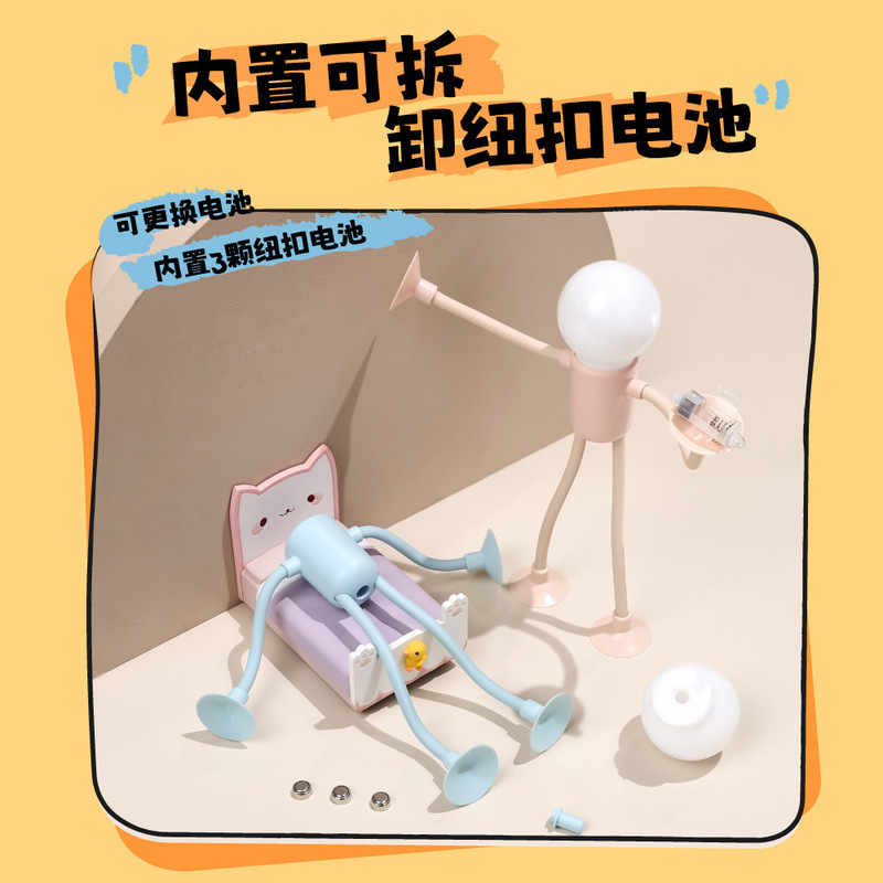 跨境新款灯泡人小夜灯创意吸盘桌面摆件礼品装饰台灯学生护眼书灯|undefined
