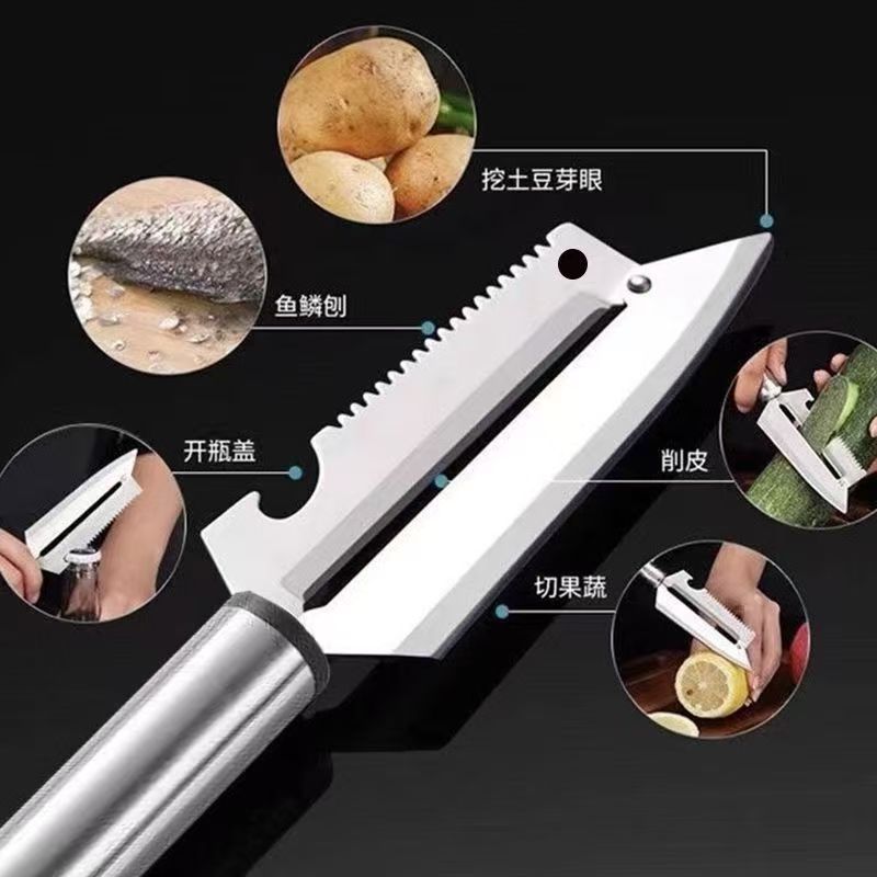 Cuchillo de acero inoxidable multipropósito para cortar frutas y verduras, tapa de botella abierta, herramienta de cocina multifuncional