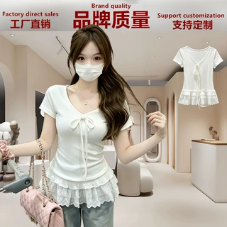 t恤定制logo加图加字v领短袖上衣女夏季纯棉T恤女韩版女装新品潮