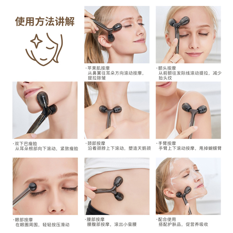 Roller facial dispositivo de belleza de doble cabeza de rodillo de elevación de V-facial compactación manual de extracción de tendones de ojos Herramientas de belleza facial