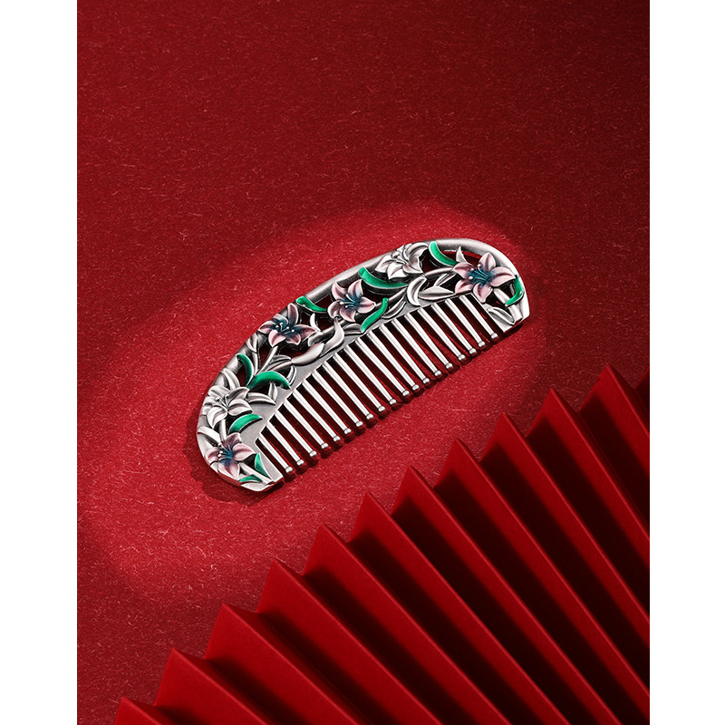 Plata peine del pelo s999 plata esterlina vintage hecho a mano esmalte peine plata pura cuidado de la salud raspado regalo para novia mayor