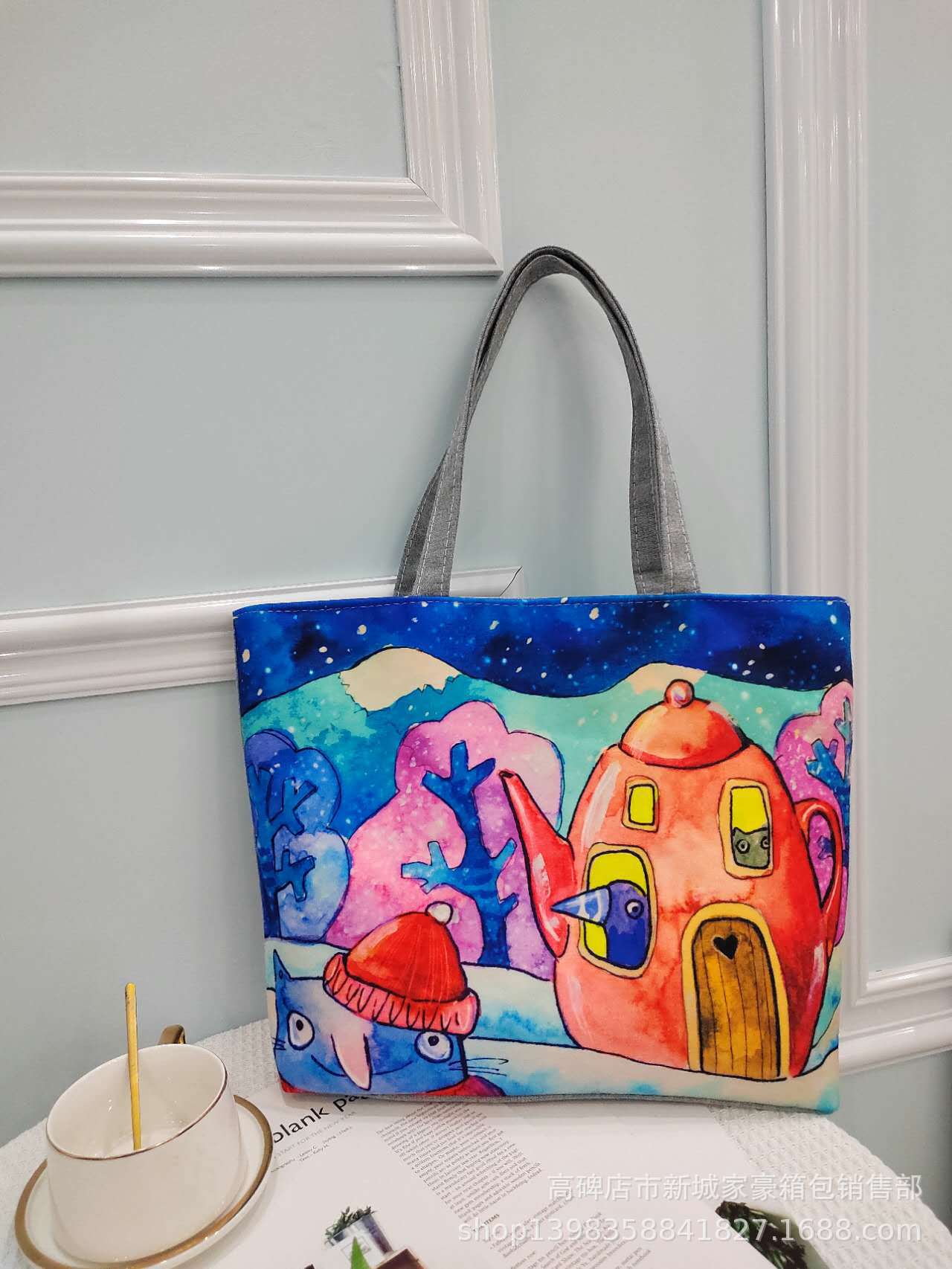 Bolsa de lona de gran capacidad para mujeres 2023 de alta temperatura de transferencia de calor bolsa de hombro de flores bolsa de lona bolsa de mujer bolsa de momia portátil