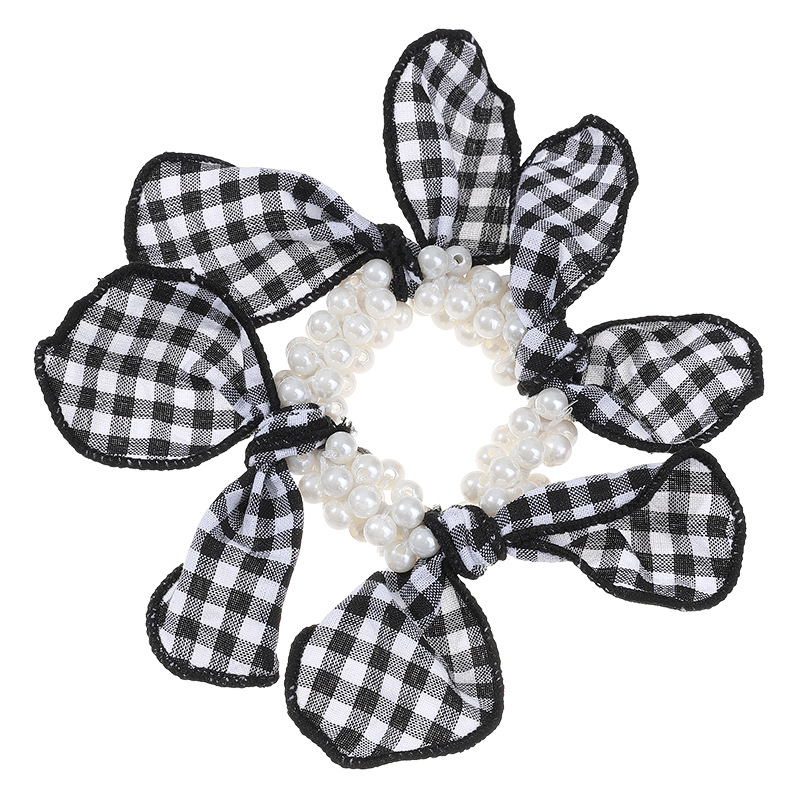 . Renacimiento blanco y negro anillo de cabello de perla de cabello de cola de caballo femenino de alto nivel sencillo no daña correa de cabello cabeza