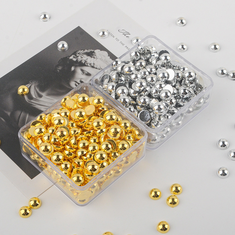 Electroplated semicircle beads imitation pearl water plated gold and silver loose beads artificial Pearl patch nail drill DIY handmade material