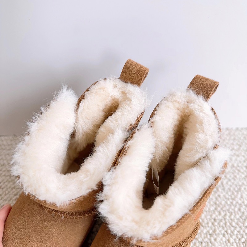 Neue Kinder-Schneestiefel aus echtem Leder, plüschig und warm für Jungen und Mädchen, wasserdichte Mädchenstiefel, Baby_voghion.com