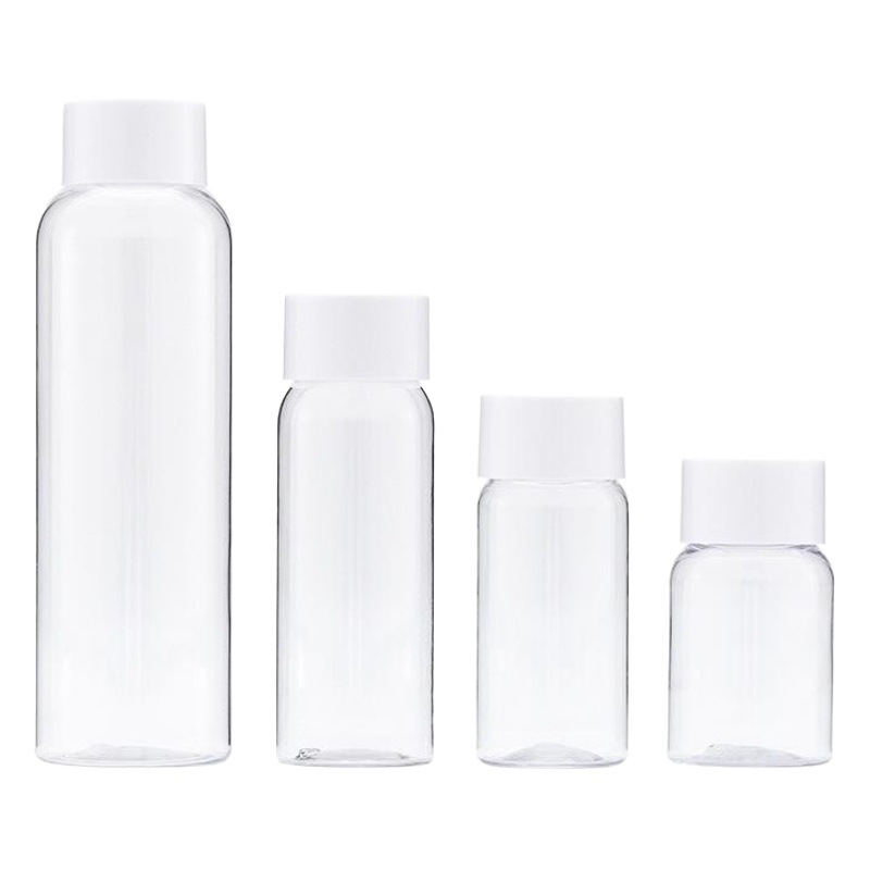 Botella de hidrosol de 50-100 ml con tapa blanca Fahrenheit, 75 en stock, botella PET transparente de hombro redondo, materiales de embalaje Xumin para cosméticos.