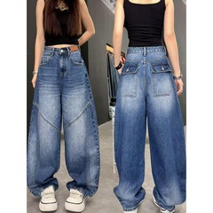 秋冬2025新款阔腿牛仔裤女大码胖mm显瘦宽松美式直筒弯刀老爹裤子