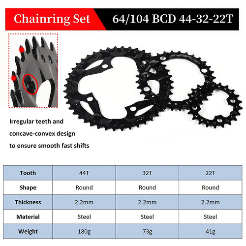 BUCKLOS mountain bike chainring 64/104BCD three-disc 44/32/22T multi-disc 9-speed 10-speed chainring