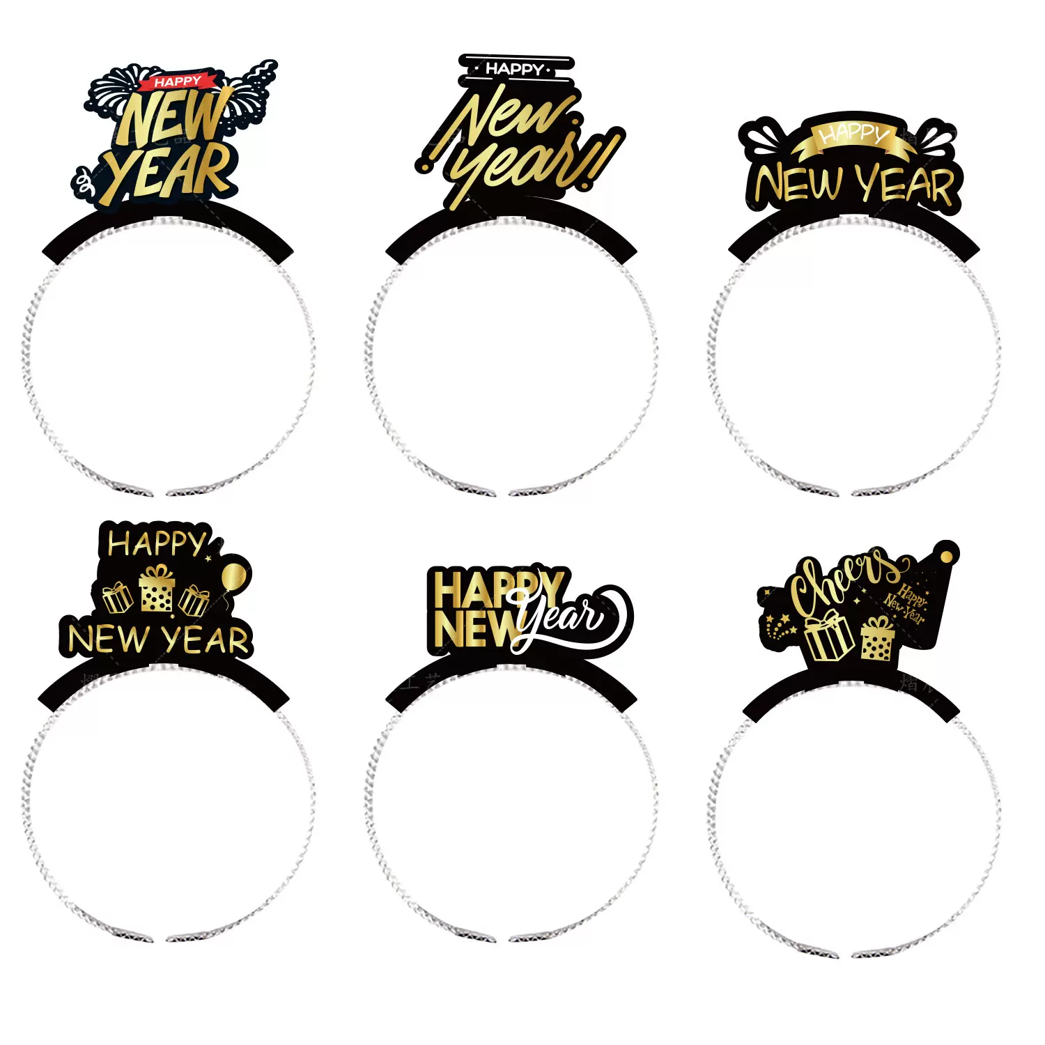 2024新年派对发箍拍照道具 跨境跨年夜发饰Happy new year纸头箍