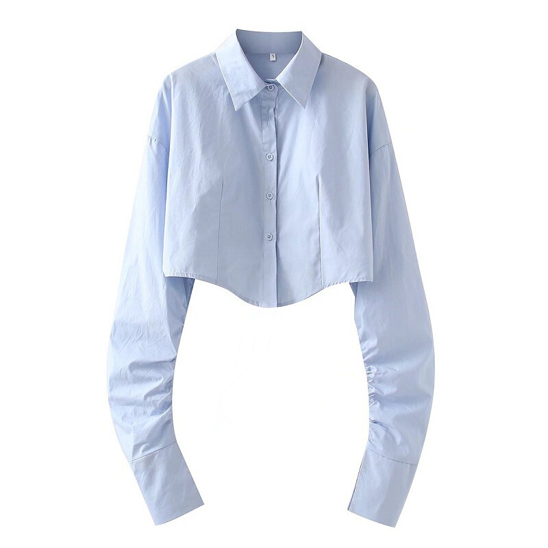 2022 Spring and Summer New Fashion Irregular Hem Lapel Single-breasted Shirt Slim-fit Short Cropped Top for Women 2022 Spring and Summer New Fashion Irregular Hem Lapel Single-breasted Shirt Slim-fit Short Cropped Top for Women