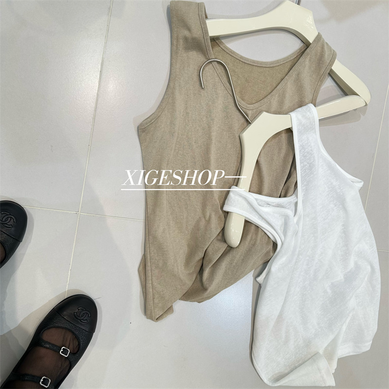 Simple Slim White V-neck Camisole Women's Loose All-match Sleeveless T-shirt Casual Base Top