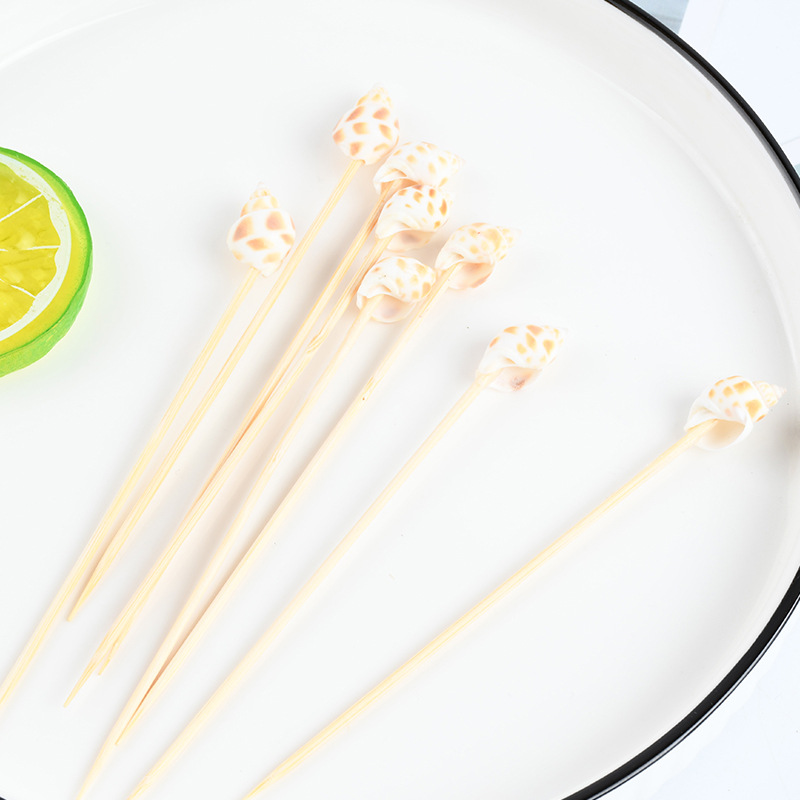 Mayorista creativo concha bambú stick stick desechable stick de fruta stick de cóctel stick torta horquilla cubiertos postre