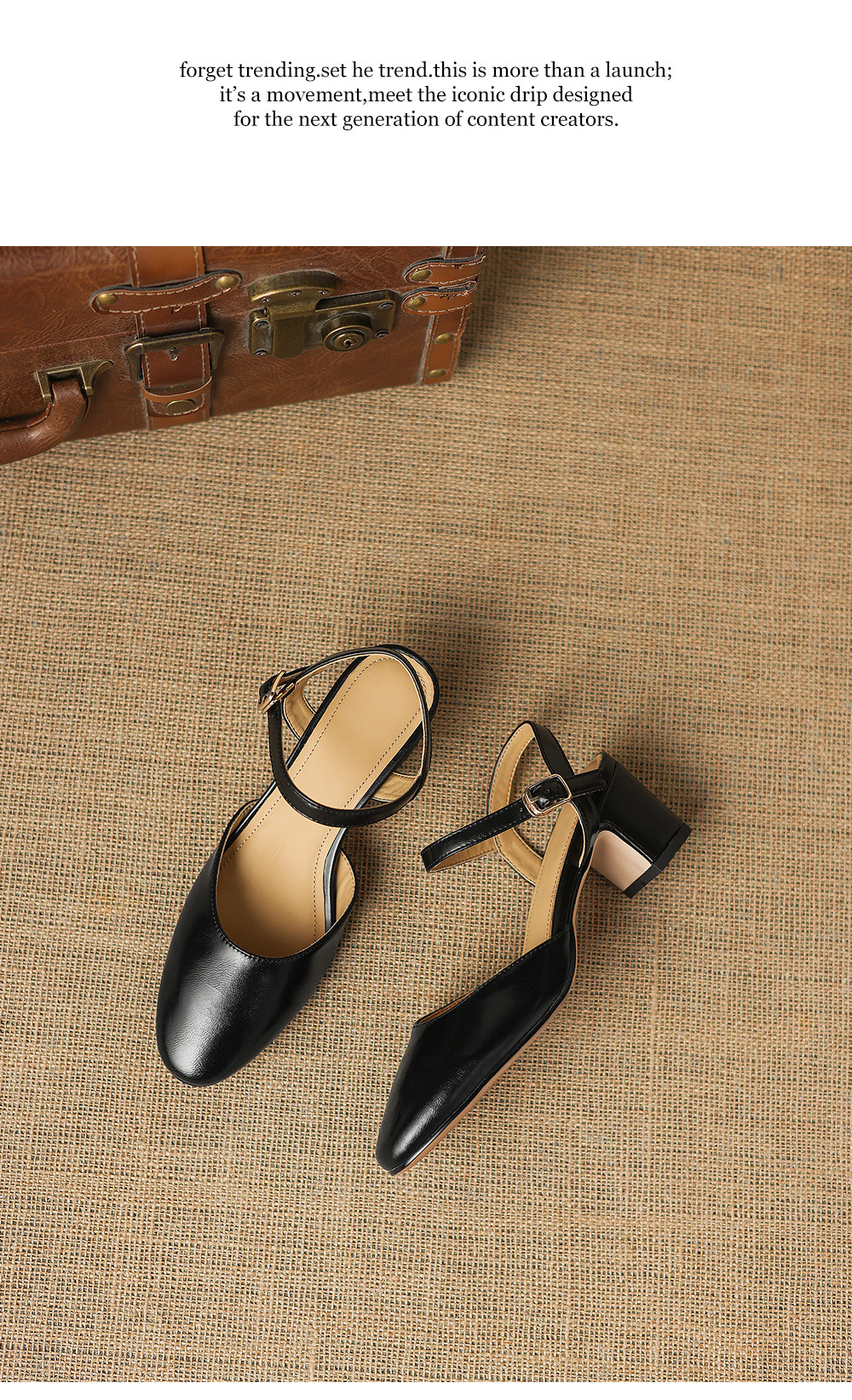 Sandal cao gót nữ quai ngang mũi kín gót 5 cm phong cách Hàn Quốc — đen chi tiết 17