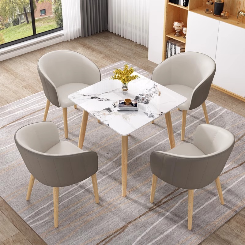 Mesa y silla de mesa de recepción, mesa redonda ocio, restaurante occidental, tienda de té de leche, mesa, 4 sillas, lujo ligero comercial