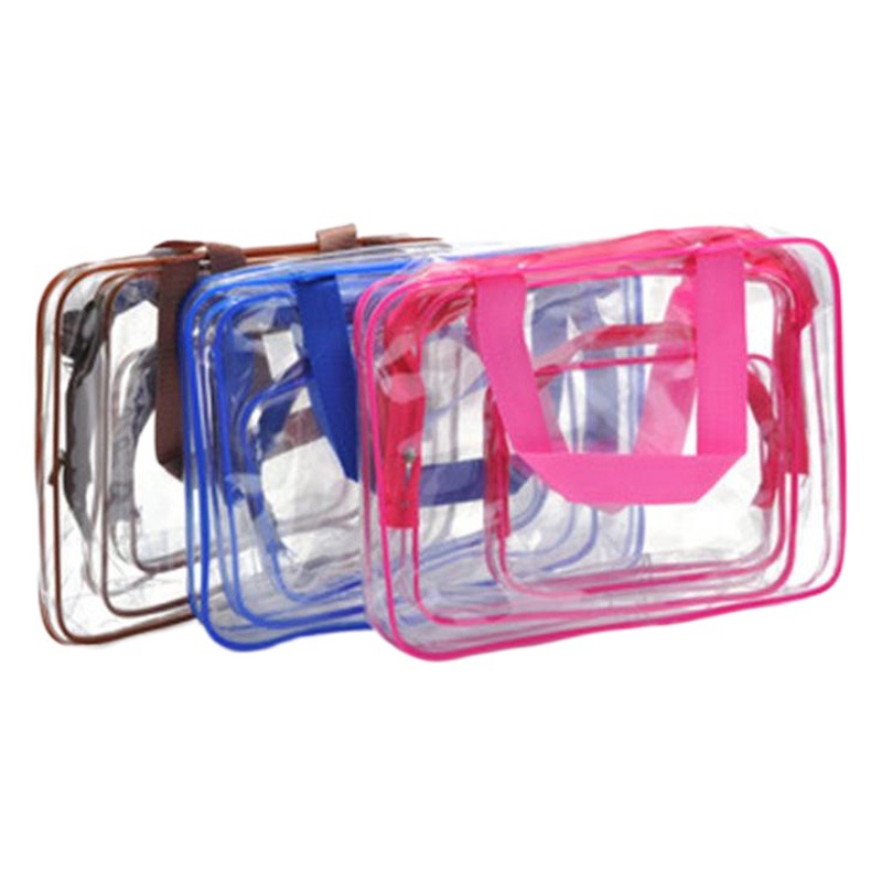 PVC bolsa de lavado transparente de tres piezas multi-funcional impermeable Portátil Bolsa de almacenamiento bolsa de viaje traje impreso logotipo