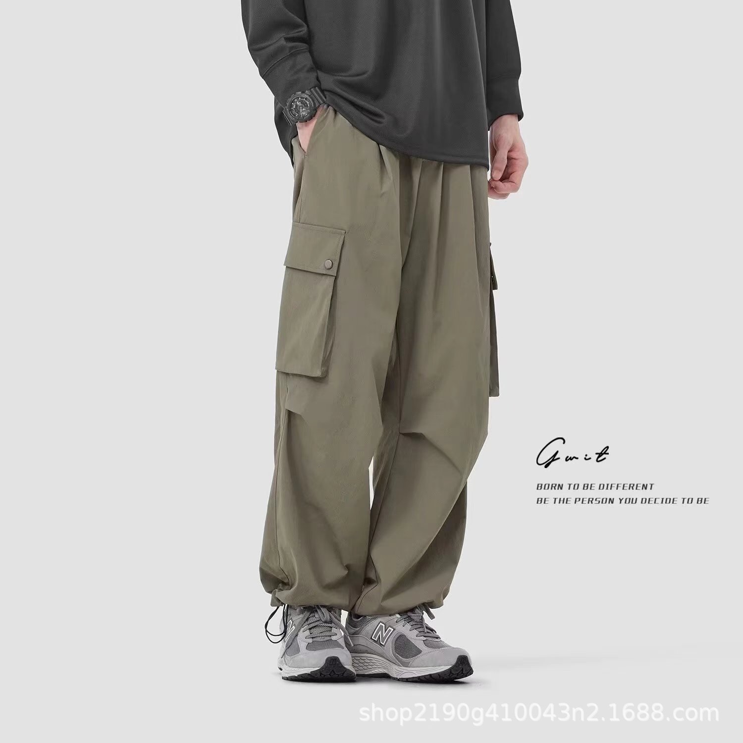 American-style Retro Dagging Mountaineering Outdoor Tooling Large Pocket Parachute Pants Rope Leg Casual Pants Men's Charge Pants