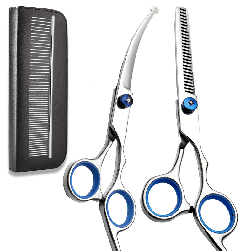 Directo de fábrica de acero inoxidable para mascotas tijeras de belleza perro corte de pelo traje Peluche de corte de pelo tijeras curvas tijeras de dientes tijeras de belleza