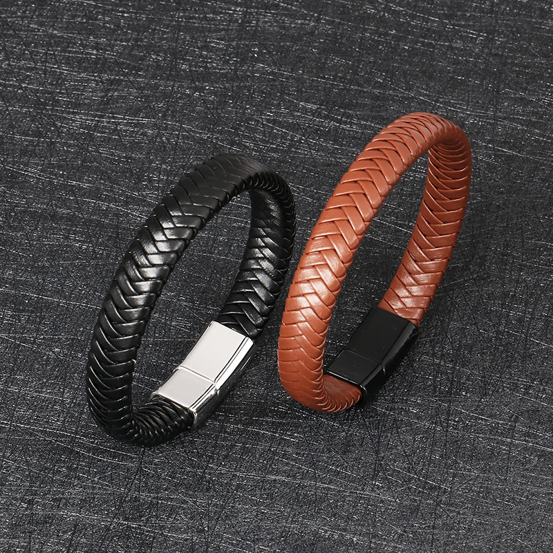 European and American creative new simple men's leather bracelet multi-strand woven leather rope stainless steel alloy magnetic buckle bracelet