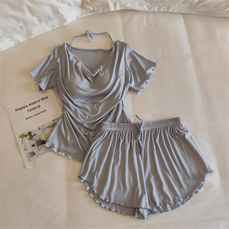 33027.2#베이비 밀크 블루(고정 가슴 패드 포함) 반팔 + 반바지