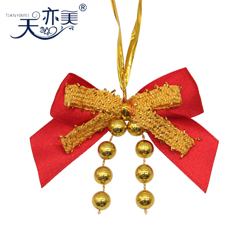 Hermosas cuentas Rojas brillantes decoración de Navidad arco regalo de Navidad colgante Lazo de la cinta