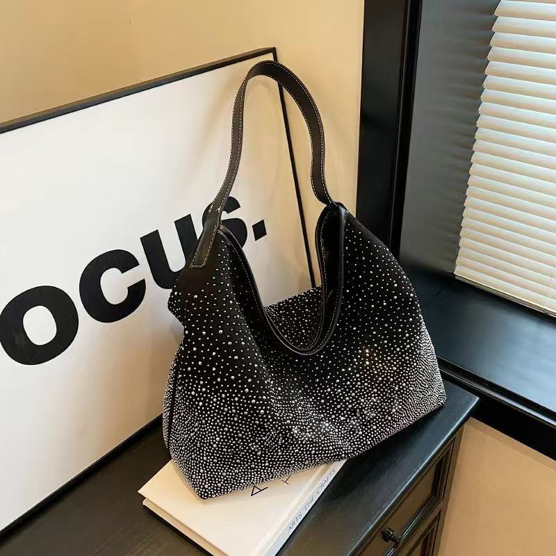 2026 New Large-Capacity Trendy Rhinestone Shoulder Handbag for Women, Commuter Tote Bag