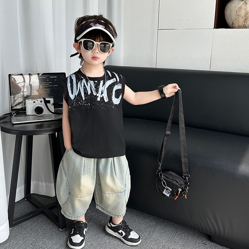 7394 traje de chaleco para niños verano 2025 nuevo traje para niños bebé sin mangas guapo y elegante traje de dos piezas para niños