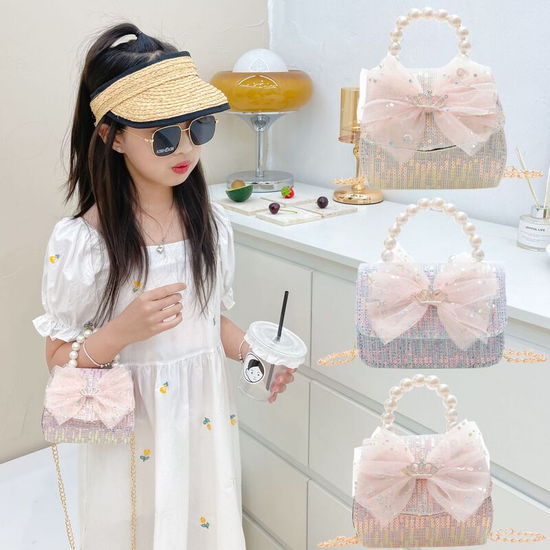 Super sprouting new oblique children bag bag, fashion princess pearl mobile lace bowknot girl deserve to act the role of package