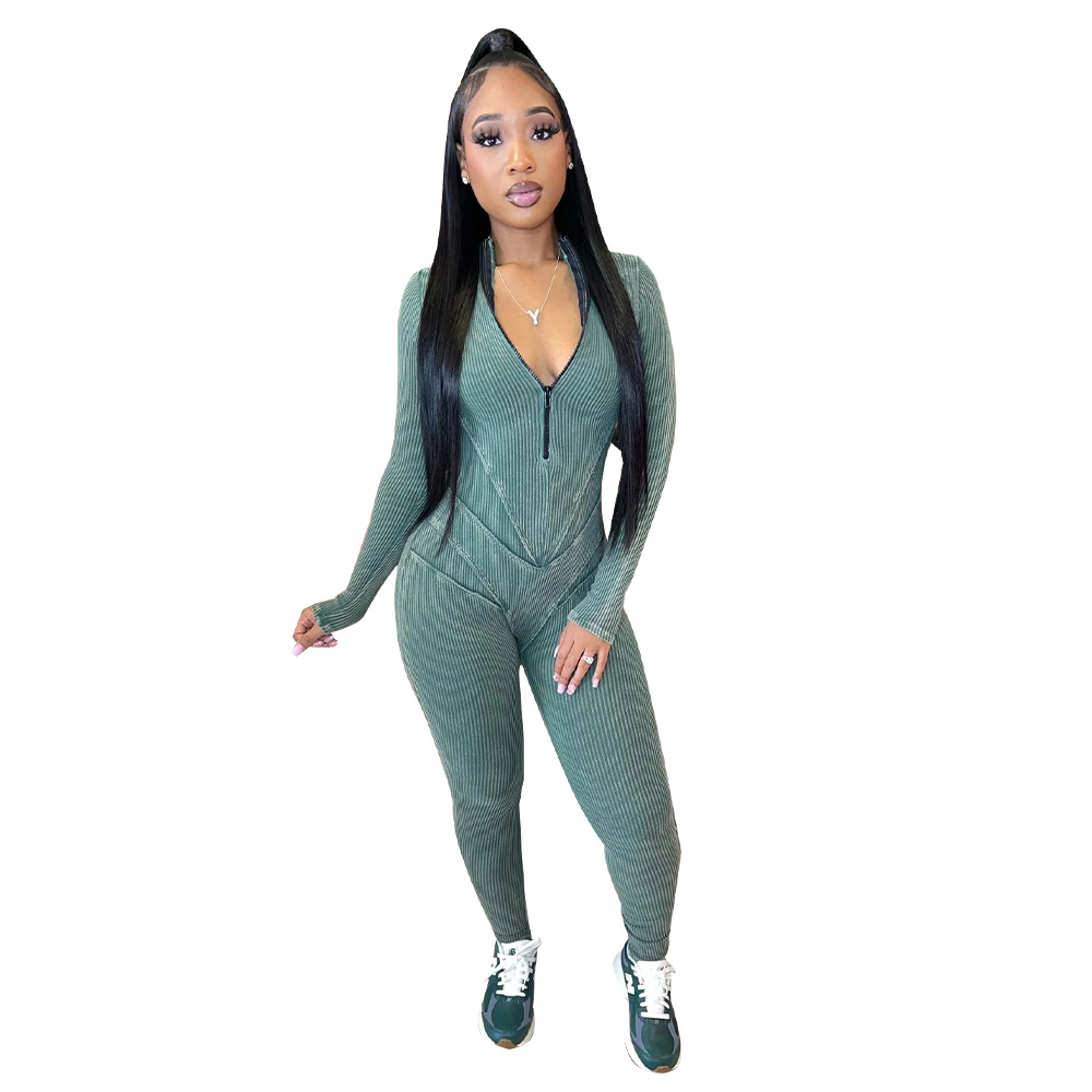 10662 de una sola pieza ENTREGA DE Amazon de Europa y América del Comercio Exterior de las mujeres ropa impresa sexy V-cuello apretado cremallera mono