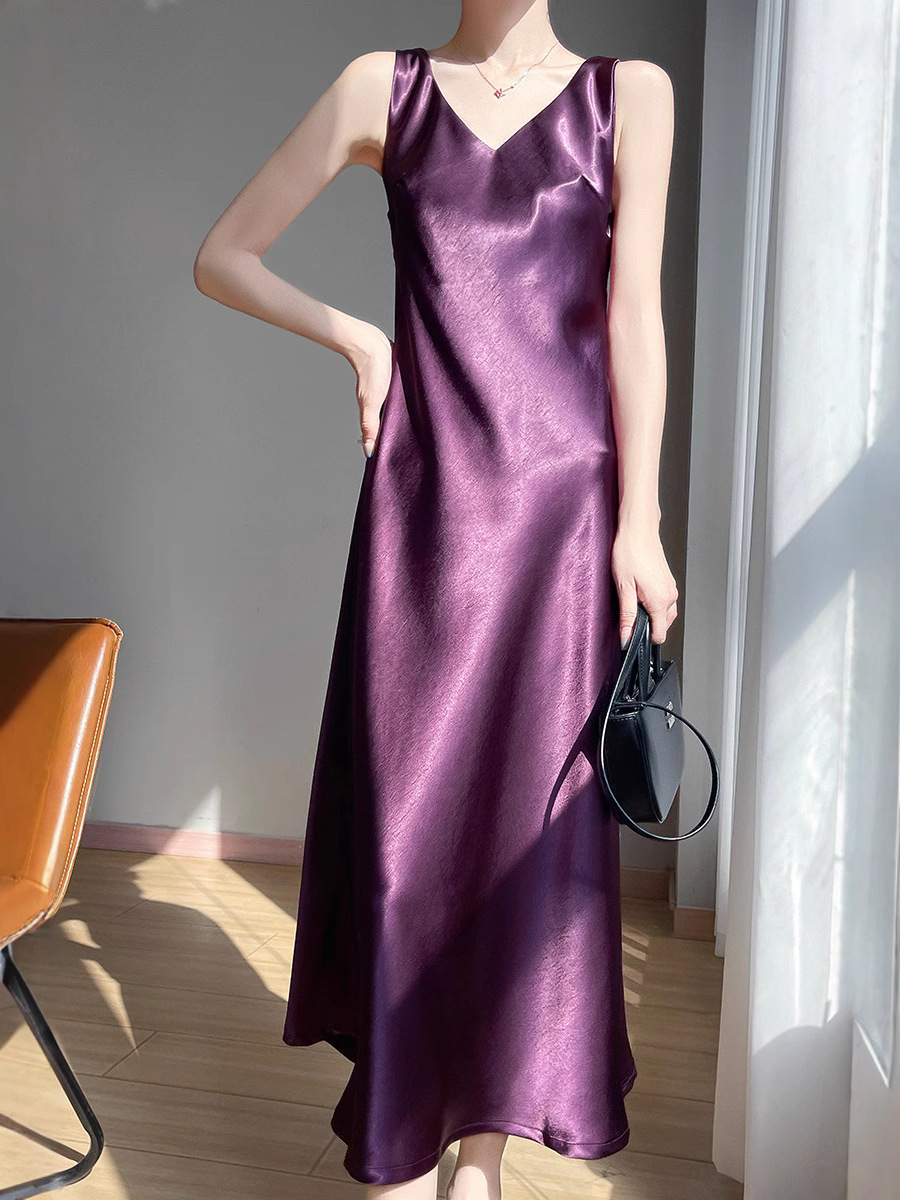 Silk solid color slip dress