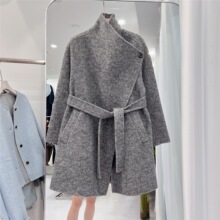 高品质气质收腰羊毛呢外套2025秋冬新款中长款系带双面羊绒大衣