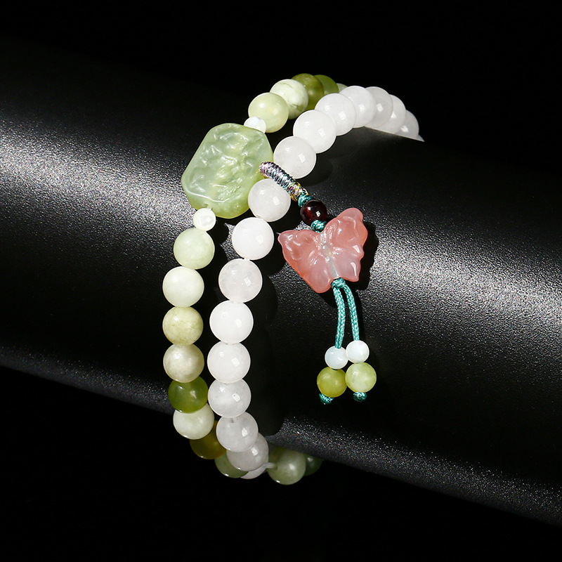 jingzhou jewelry natural white jade green milk-in-water xiuyan jade huapai double ring bracelet fresh all-matching bracelet wholesale