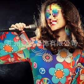 跨境欧美新品万圣节演出套装嬉皮裤套流苏套装和平时尚印花连衣裙