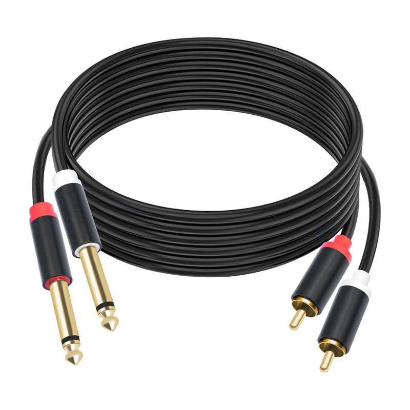 Metal Shell with Gold-Plated Connectors, Double Shielded 2 Rca to 2 6.35 Dual Rca Audio Cable Metal Shell with Gold-Plated Connectors, Double Shielded 2 Rca to 2 6.35 Dual Rca Audio Cable