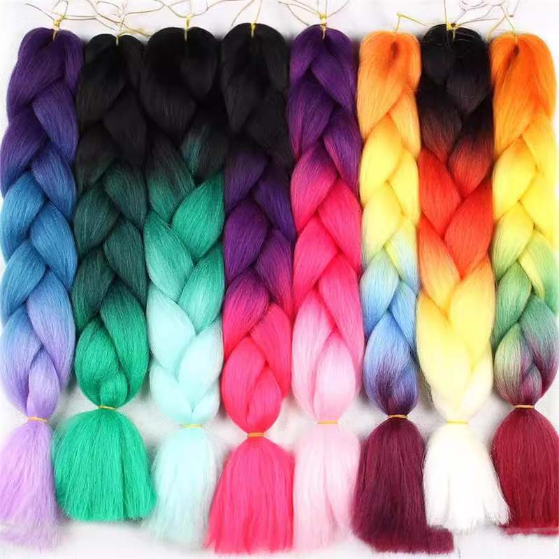Peluca de rastas africanas, cabello trenzado jumbo, color degradado, seda sintética de alta temperatura, fibra sintética multicolor, trenzas grandes, estilo exótico
