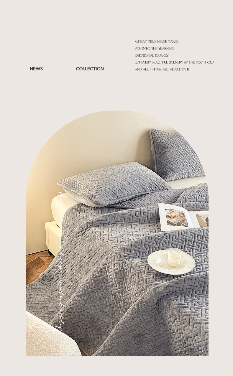 Winter Warm Milk Velvet Bedspread Solid Colour Bed Cover Thickened_voghion.com