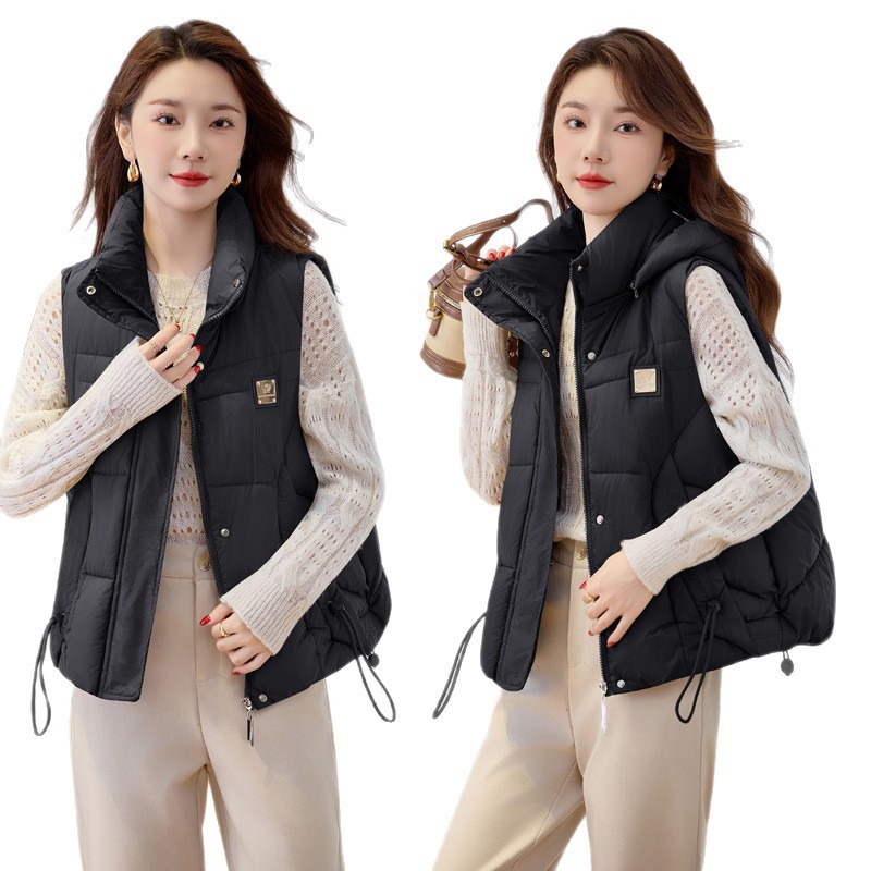 Chaleco de algodón para mujeres otoño y invierno de 2025, estilo corto encapuchado, ocio suelto y grueso, calentamiento exterior, hombros image 6