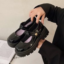 jk制服鞋子女单鞋2024春季新款浅口玛丽珍法式粗跟增高一字小皮鞋