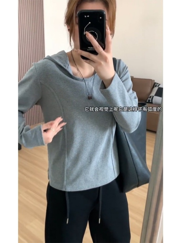 连帽卫衣打底衫女2025新款春秋大码胖mm显瘦长袖t恤鱼骨正肩上衣|undefined