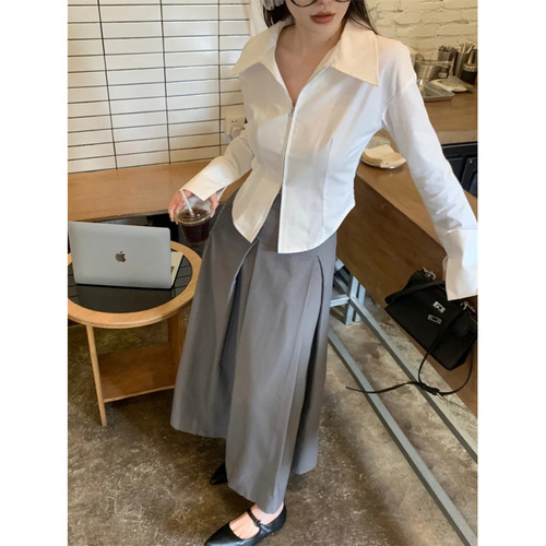 White Layered Collar Long-Sleeve Shirt for Women - Spring and Autumn New Style Slimming Design Unusual Spicy Girl Top Trendy