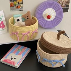 かわいい綿の糸が収納かごを作っている家庭の蓋付きごみ収納かごのデスクトップの防塵置物収納かごの収納かご