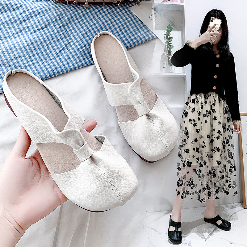 Baotou half slippers women 2024 spring new casual mother women's shoes flat women's shoes