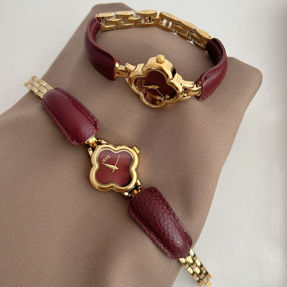 Ieke Ankora Red Retro Exquisite High-End Four-Leaf Clover Women's Quartz Watch Cross-Border Live Broadcast Wholesale