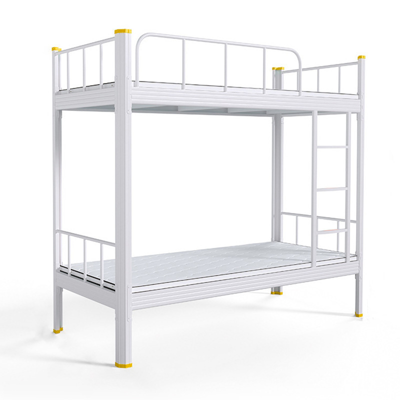 Dormitorio de acero de la escuela cama de marco de hierro de doble capa para el personal de construcción cama de piso con barandilla nueva cama de perfil cerrado