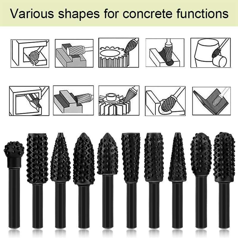 Bestselling 10-Piece Set Woodworking Rotary File Electric Rotary Sanding Head Wood File Carving Knife Tea Tray Root Carving Sanding Head