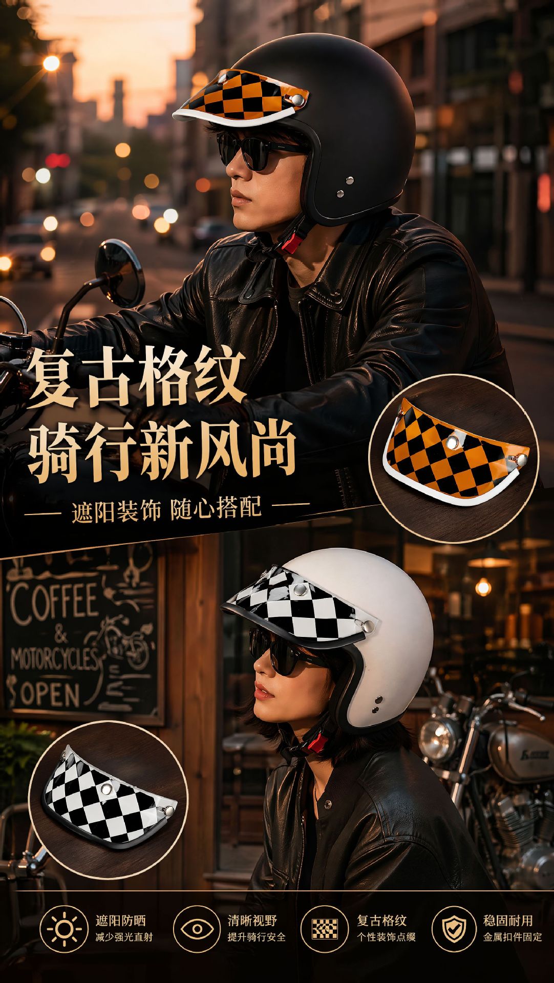 Helmet Accessories: Long Visor Suitable for Three-Clasp Helmets, Universal Type, Fits Three-Quarter Helmets and Half Helmets