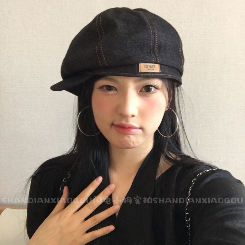 2025年新款牛仔贝雷帽子女春秋复古英伦风反戴八角帽显脸小鸭舌帽|undefined
