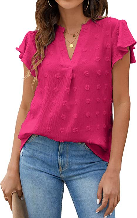 Cross-border European And American Women's Clothing 2026 Summer New V-neck Ruched Ruffle Sleeve Pom-pom Chiffon_voghion.com