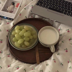 ins日式圓形木托盤茶盤咖啡廳茶水盤點心盤家用收納盤餐盤蛋糕盤